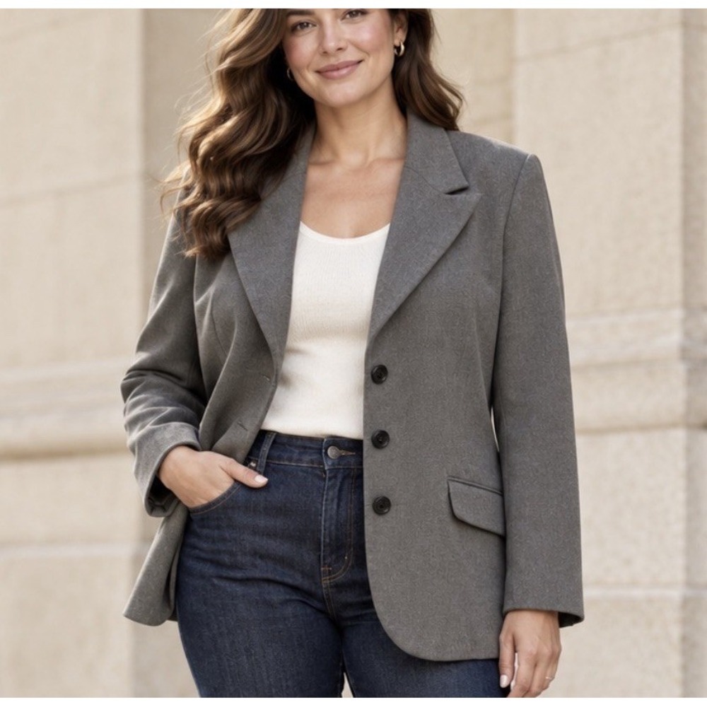 Le Suit Blazer Jacket Women Sz 14 Grey Career Office Work Separate Business Chic